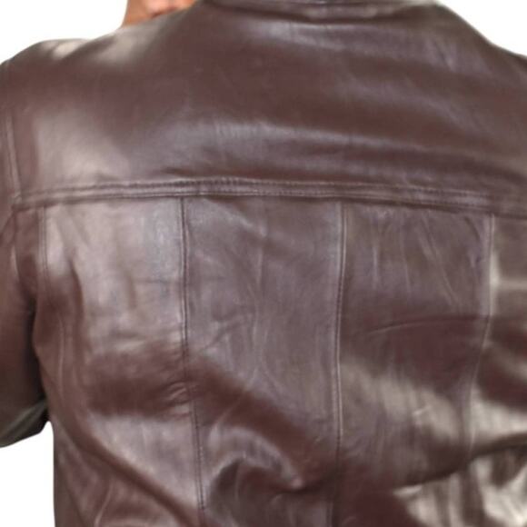 Chicos Leather Jacket Brown Cafe Racer Biker Pockets Zippered Size Small Davita - Picture 5 of 15